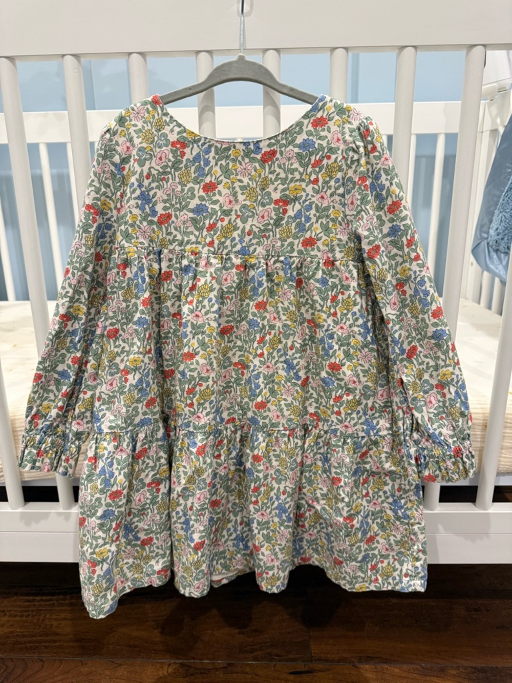 Mini Boden Floral Tiered Dress - White with Red Blue Yellow Green